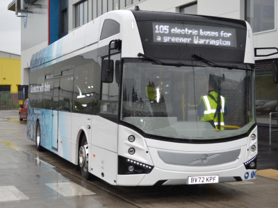 Photo of a ZEBRA bus at Warrington's Own Buses depot