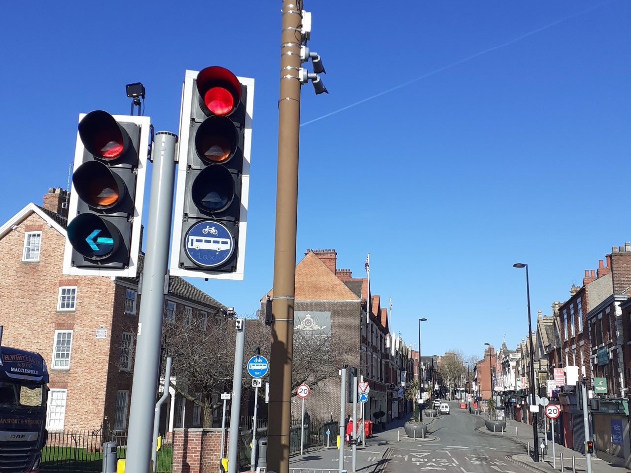 3. Bridge Street North bus lane - Bus lane signage on the traffic lights at Bridge Foot leading to Bridge Street