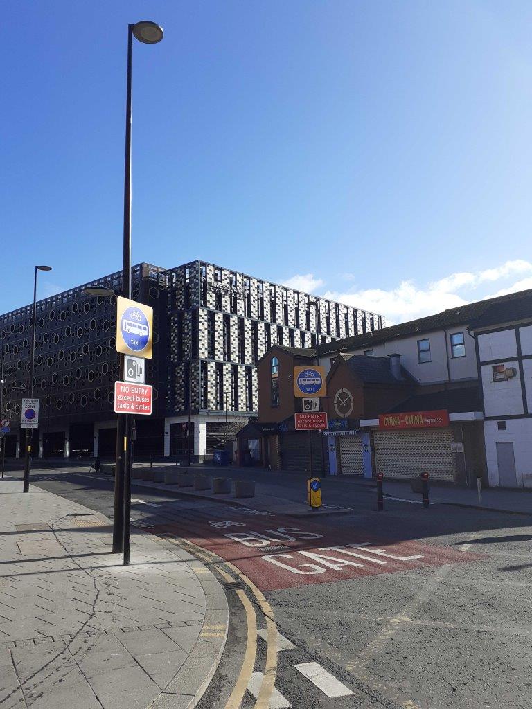 Academy Way bus lane - Start of the bus gate turning left from Bridge Street