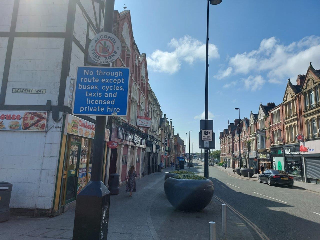 Bridge Street South bus lane - No through route sign at the junction of Bridge street and Academy Way