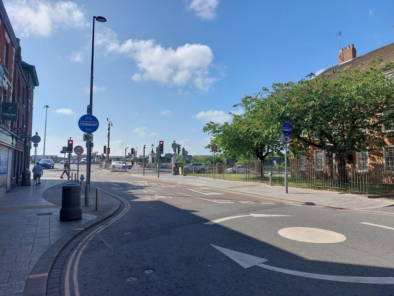 Bridge Street South bus lane - The start of the bus lane and associated signage