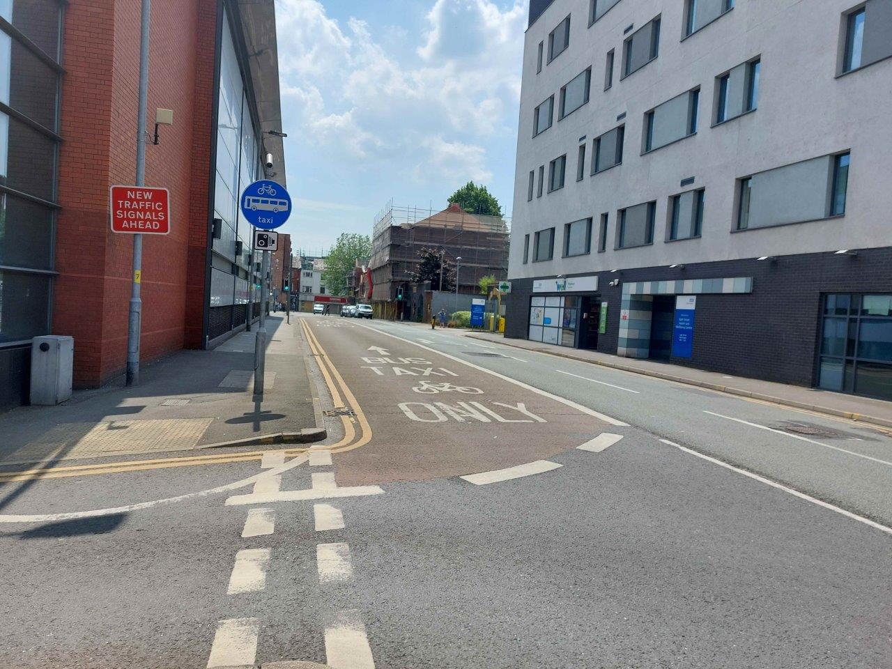 Legh Street bus lane - Signage at the exit of the Golden Square carpark