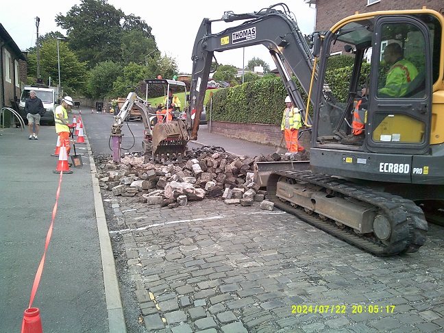 Construction works taking place in Pepper Street Lymm 22 July 2024